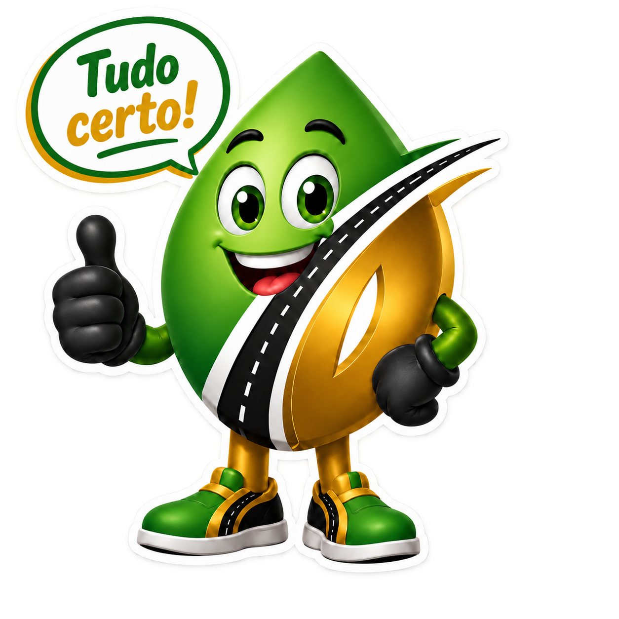 Totalito, mascote da LOG Total, fazendo sinal positivo sob a mensagem 'Tudo certo!'